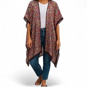 Rebecca Minkoff Painterly Floral Ruana One Size Lightweight Kimono Cover Up OS